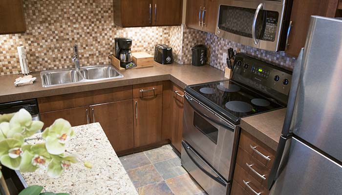 The spacious kitchen in the One Bedroom Suite